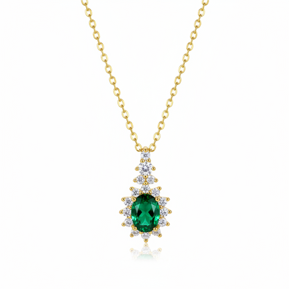 Green Crystal & Cubic Zirconia Geometric Pendant Necklace