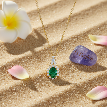 Green Crystal & Cubic Zirconia Geometric Pendant Necklace