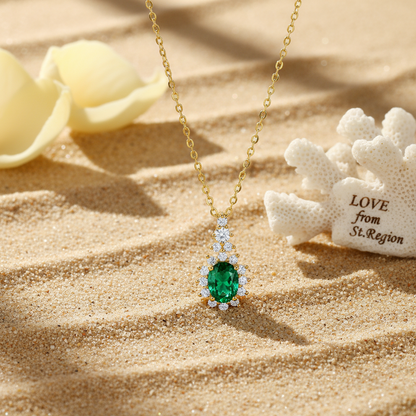 Green Crystal & Cubic Zirconia Geometric Pendant Necklace