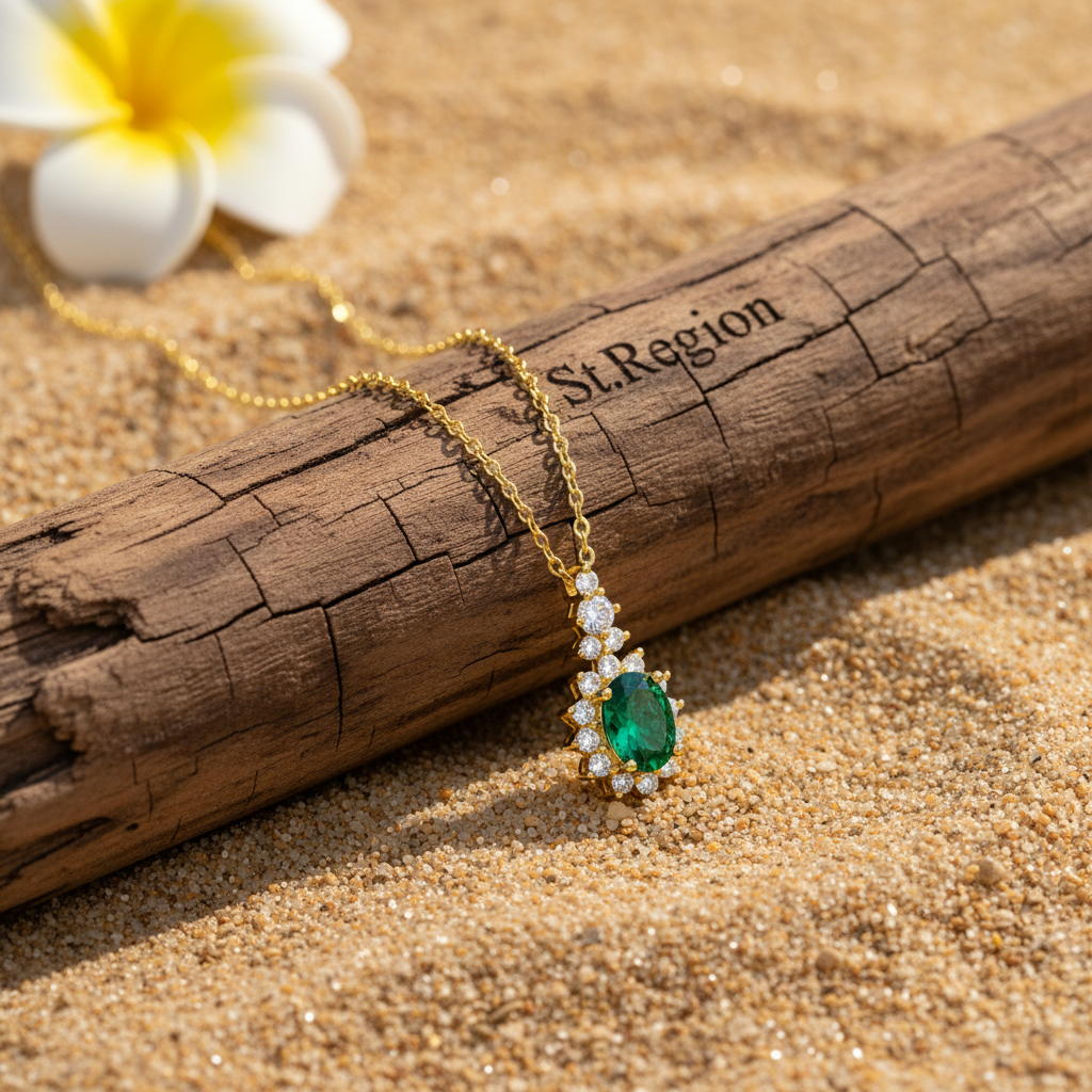 Green Crystal & Cubic Zirconia Geometric Pendant Necklace