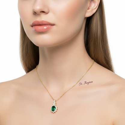 Green Crystal & Cubic Zirconia Geometric Pendant Necklace
