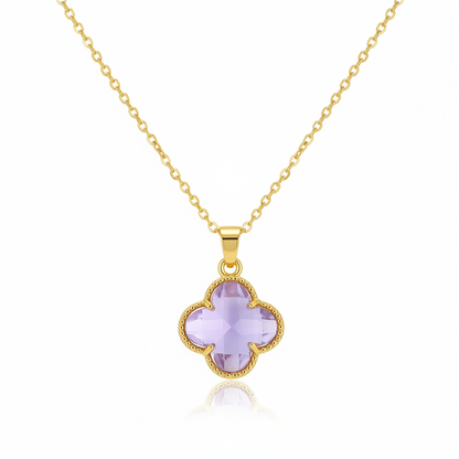 Purple Crystal & Goldtone Quatrefoil Pendant Necklace