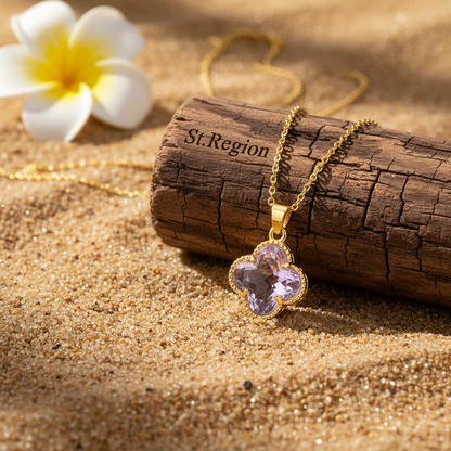 Purple Crystal & Goldtone Quatrefoil Pendant Necklace