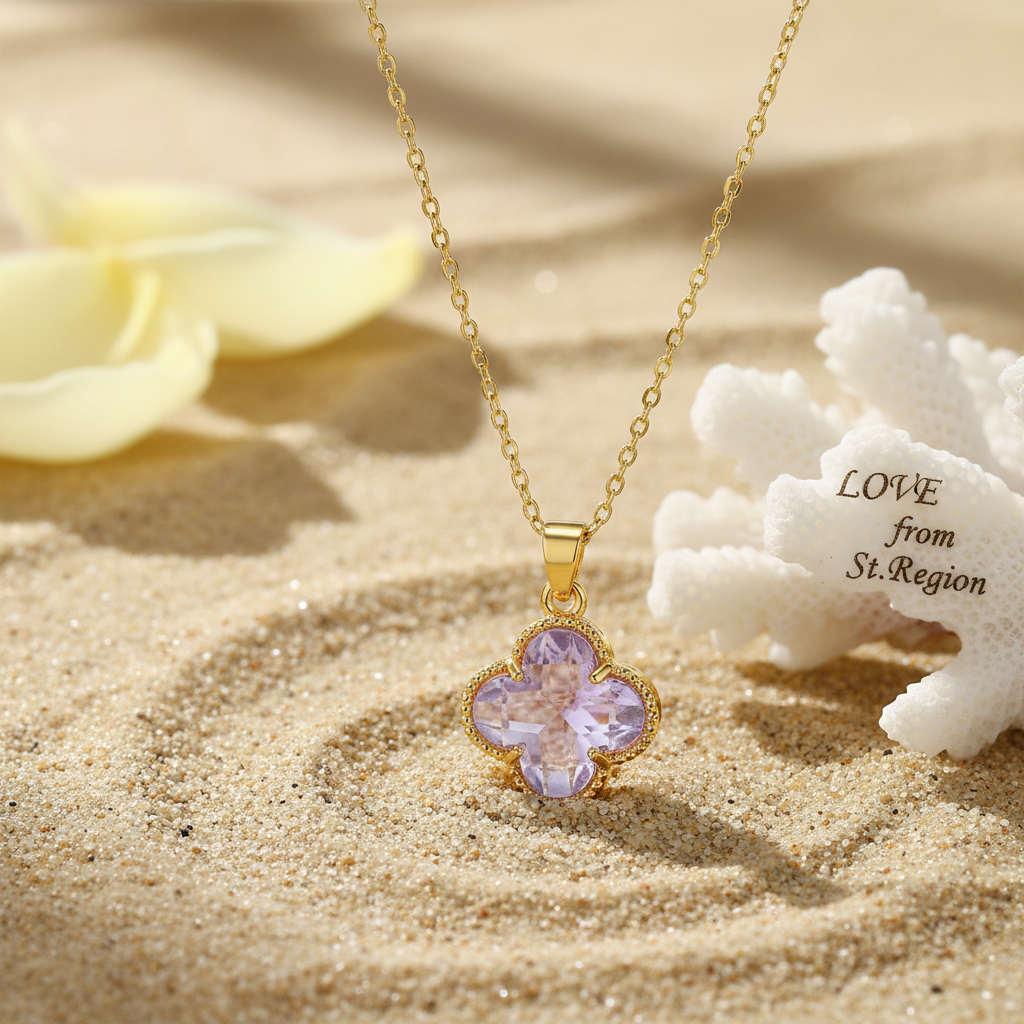 Purple Crystal & Goldtone Quatrefoil Pendant Necklace