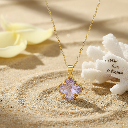 Purple Crystal & Goldtone Quatrefoil Pendant Necklace