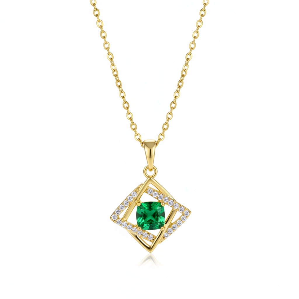 Green Crystal & Cubic Zirconia Interlocked Pendant Necklace