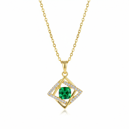 Green Crystal & Cubic Zirconia Interlocked Pendant Necklace