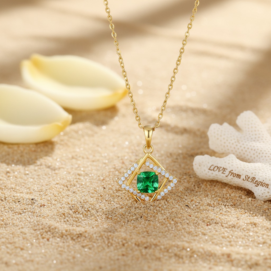 Green Crystal & Cubic Zirconia Interlocked Pendant Necklace