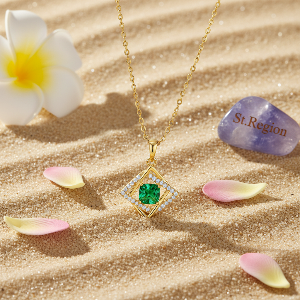 Green Crystal & Cubic Zirconia Interlocked Pendant Necklace