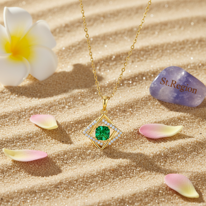 Green Crystal & Cubic Zirconia Interlocked Pendant Necklace