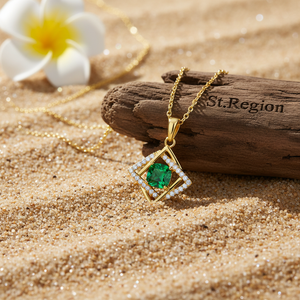 Green Crystal & Cubic Zirconia Interlocked Pendant Necklace