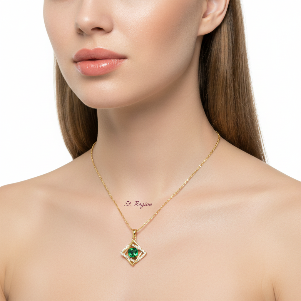 Green Crystal & Cubic Zirconia Interlocked Pendant Necklace
