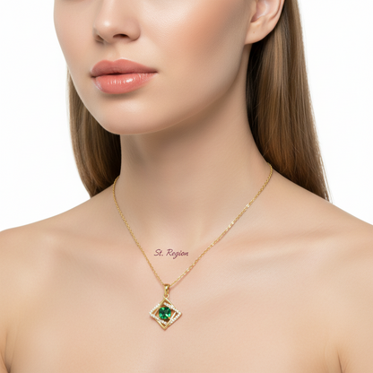 Green Crystal & Cubic Zirconia Interlocked Pendant Necklace