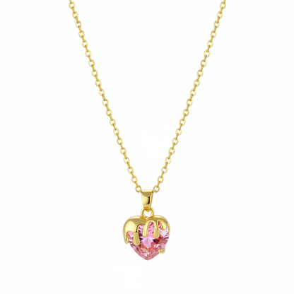 Pink Crystal & Goldtone Heart Pendant Necklace