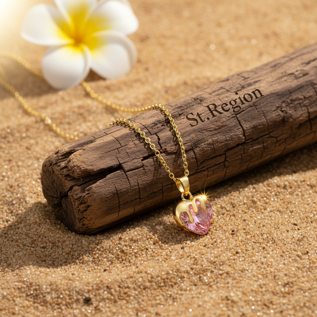 Pink Crystal & Goldtone Heart Pendant Necklace