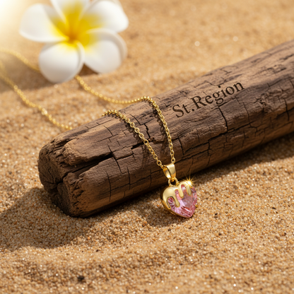Pink Crystal & Goldtone Heart Pendant Necklace
