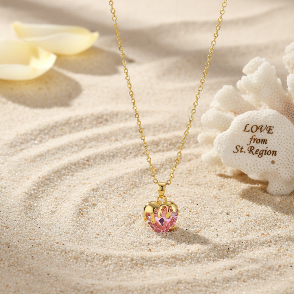 Pink Crystal & Goldtone Heart Pendant Necklace