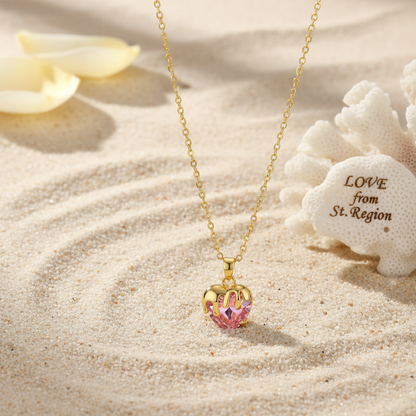 Pink Crystal & Goldtone Heart Pendant Necklace