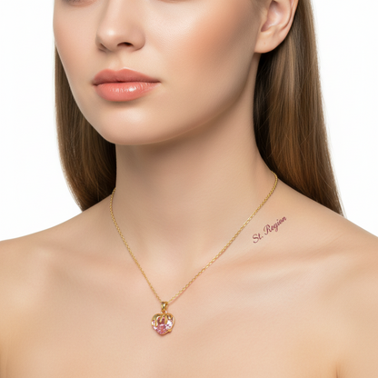 Pink Crystal & Goldtone Heart Pendant Necklace