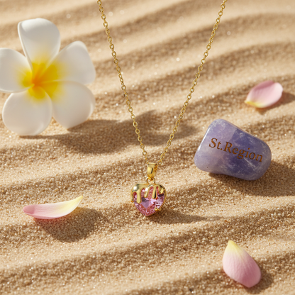 Pink Crystal & Goldtone Heart Pendant Necklace