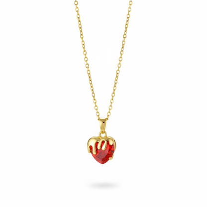 Red Crystal & Goldtone Heart Drip Pendant Necklace