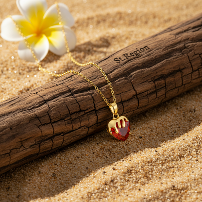 Red Crystal & Goldtone Heart Drip Pendant Necklace