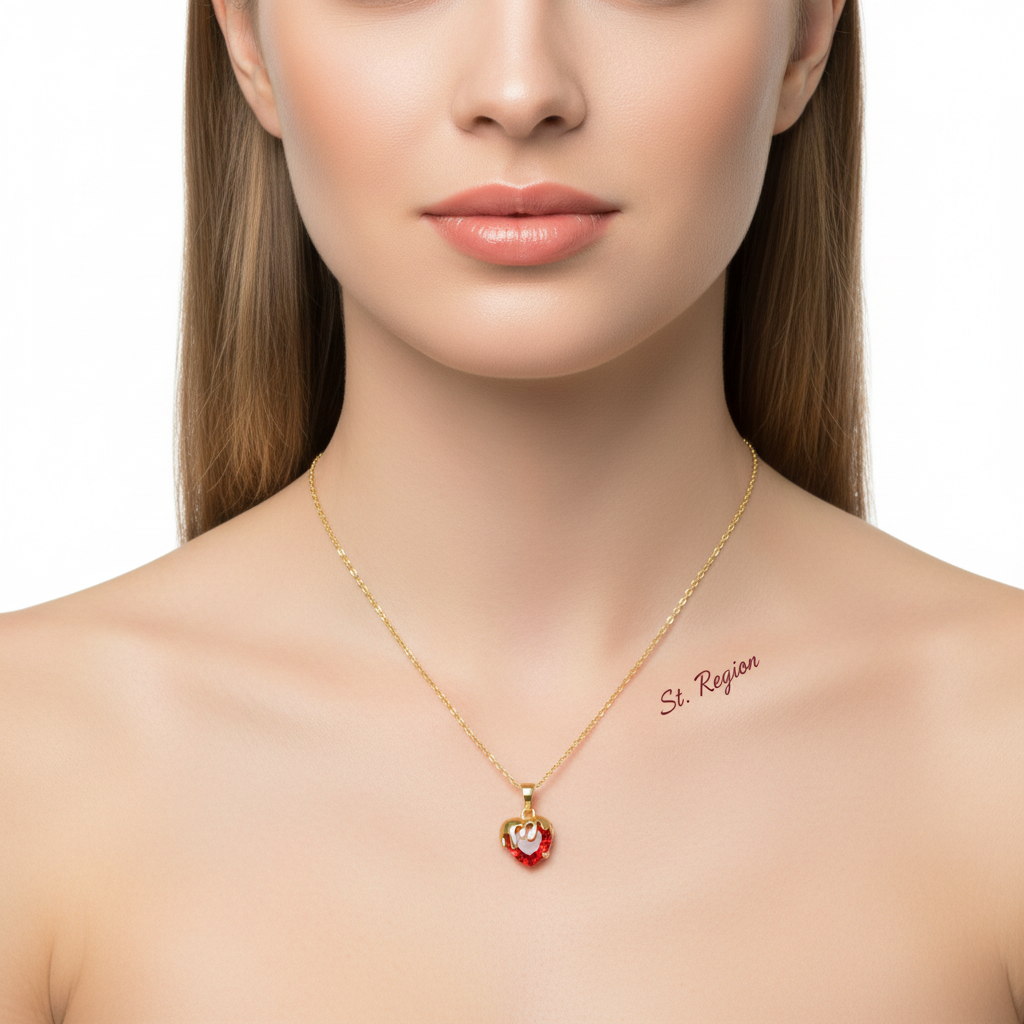 Red Crystal & Goldtone Heart Drip Pendant Necklace