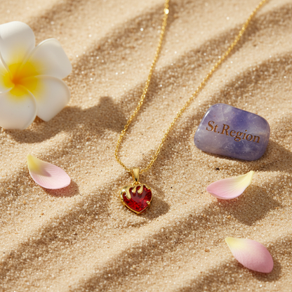 Red Crystal & Goldtone Heart Drip Pendant Necklace