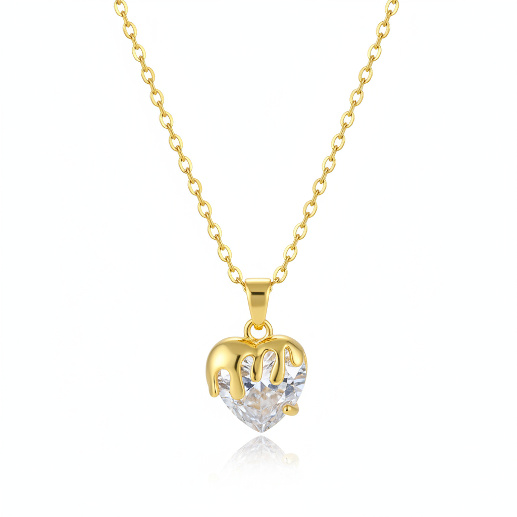 Crystal & Goldtone Heart Drip Pendant Necklace