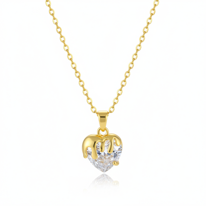 Crystal & Goldtone Heart Drip Pendant Necklace