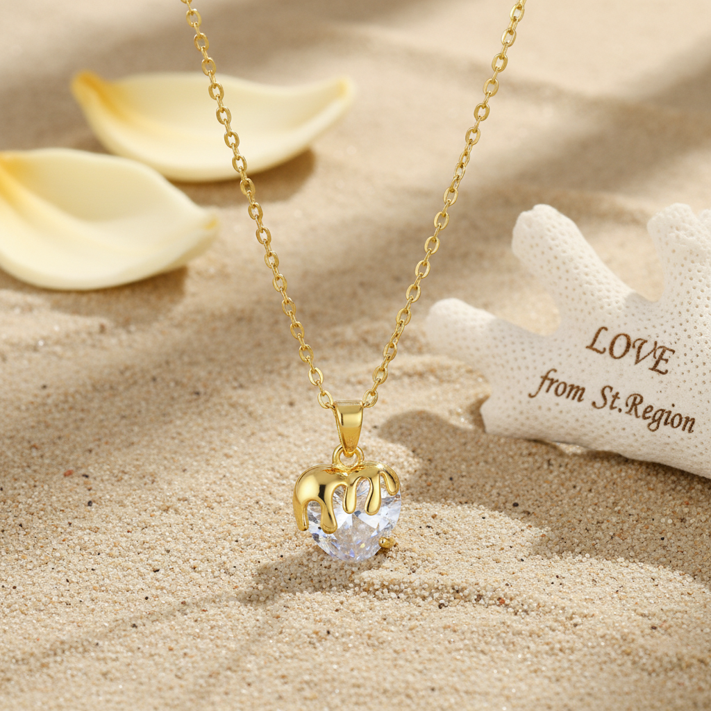 Crystal & Goldtone Heart Drip Pendant Necklace