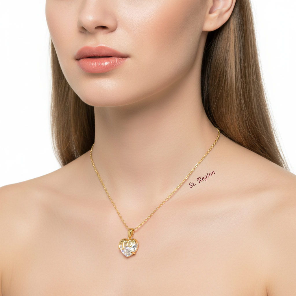 Crystal & Goldtone Heart Drip Pendant Necklace