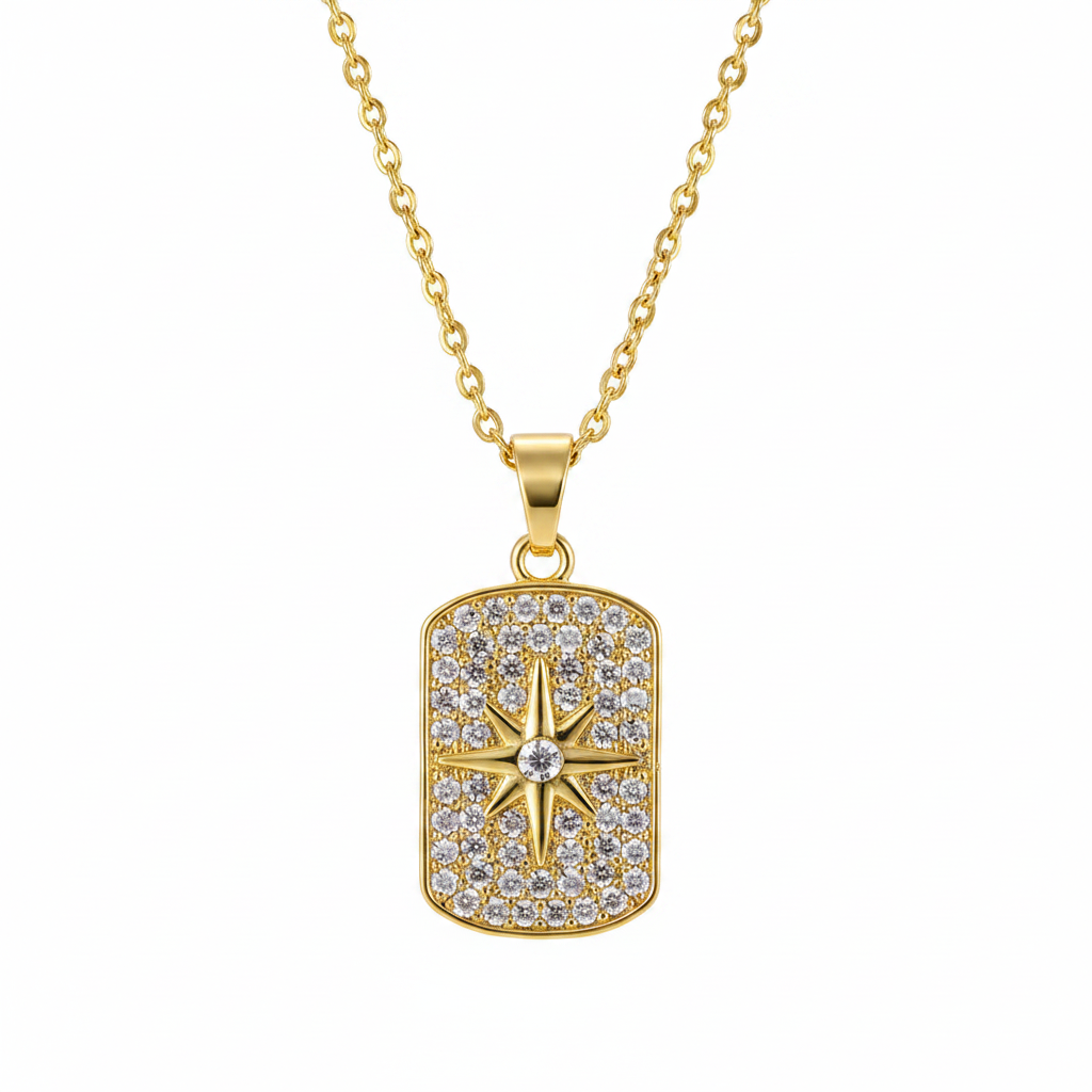 Cubic Zirconia & Goldtone Star Rectangle Pendant Necklace