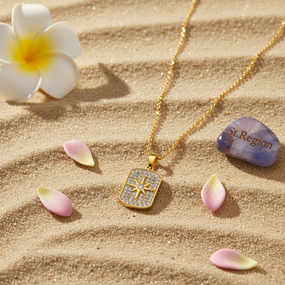 Cubic Zirconia & Goldtone Star Rectangle Pendant Necklace