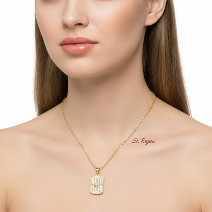 Cubic Zirconia & Goldtone Star Rectangle Pendant Necklace