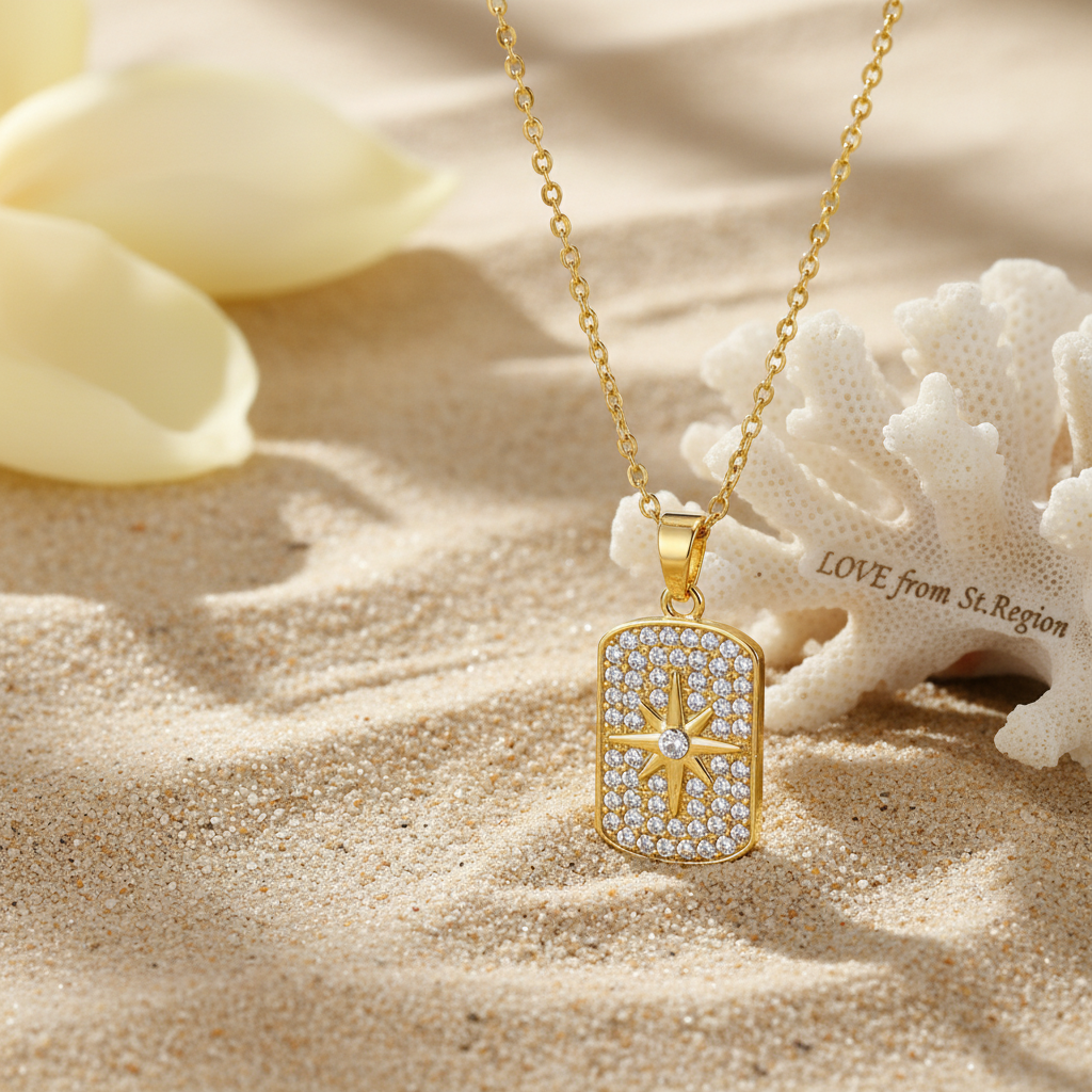 Cubic Zirconia & Goldtone Star Rectangle Pendant Necklace