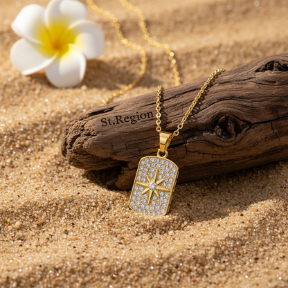 Cubic Zirconia & Goldtone Star Rectangle Pendant Necklace