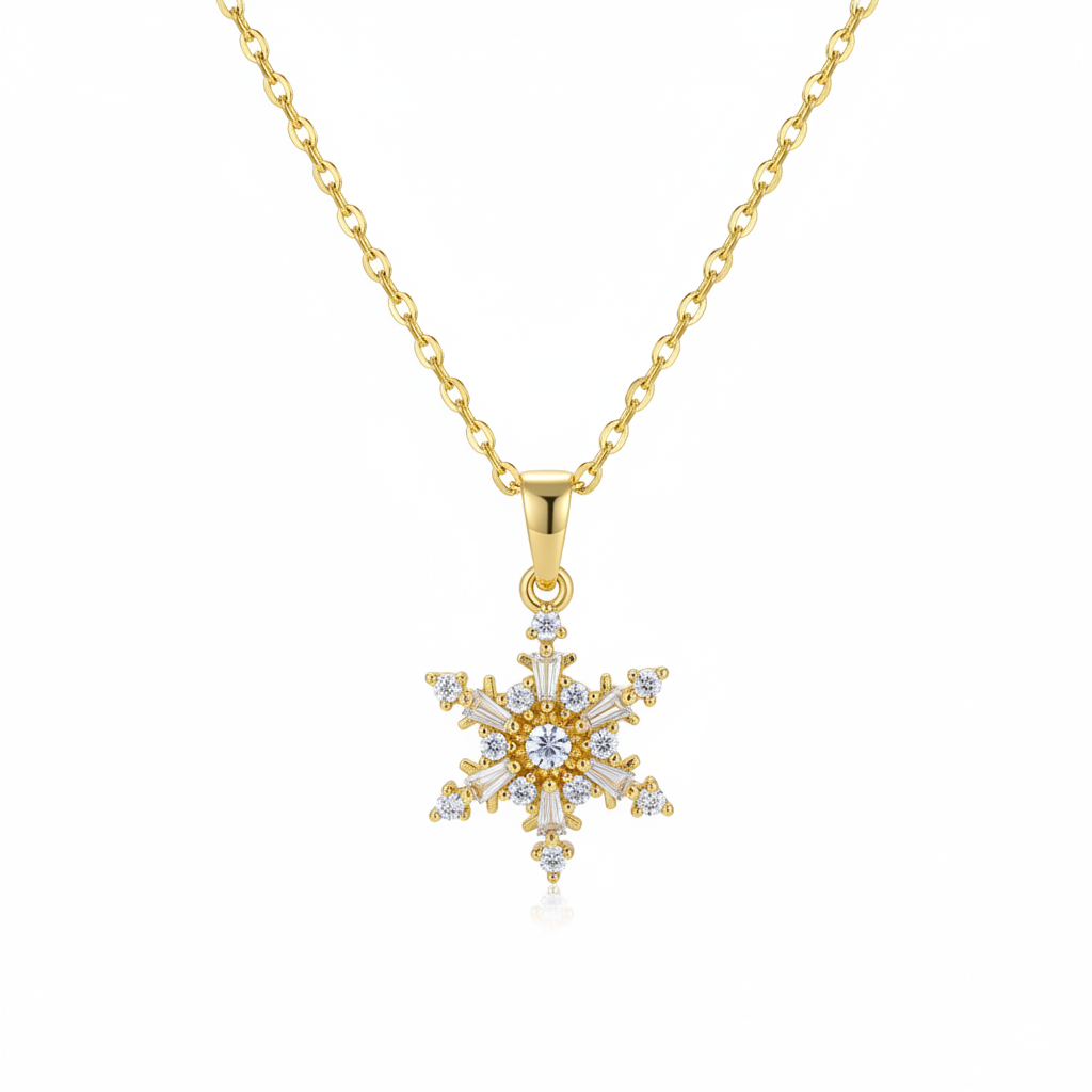 Cubic Zirconia & Crystal Snowflake Pendant Necklace