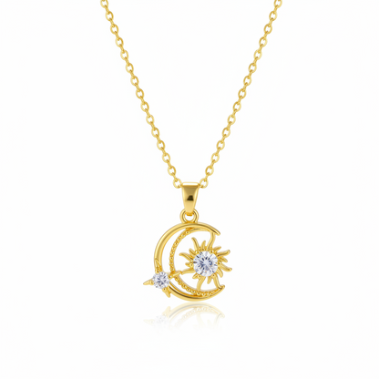Clear Crystal & Goldtone Moon Sun Pendant Necklace