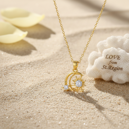 Clear Crystal & Goldtone Moon Sun Pendant Necklace