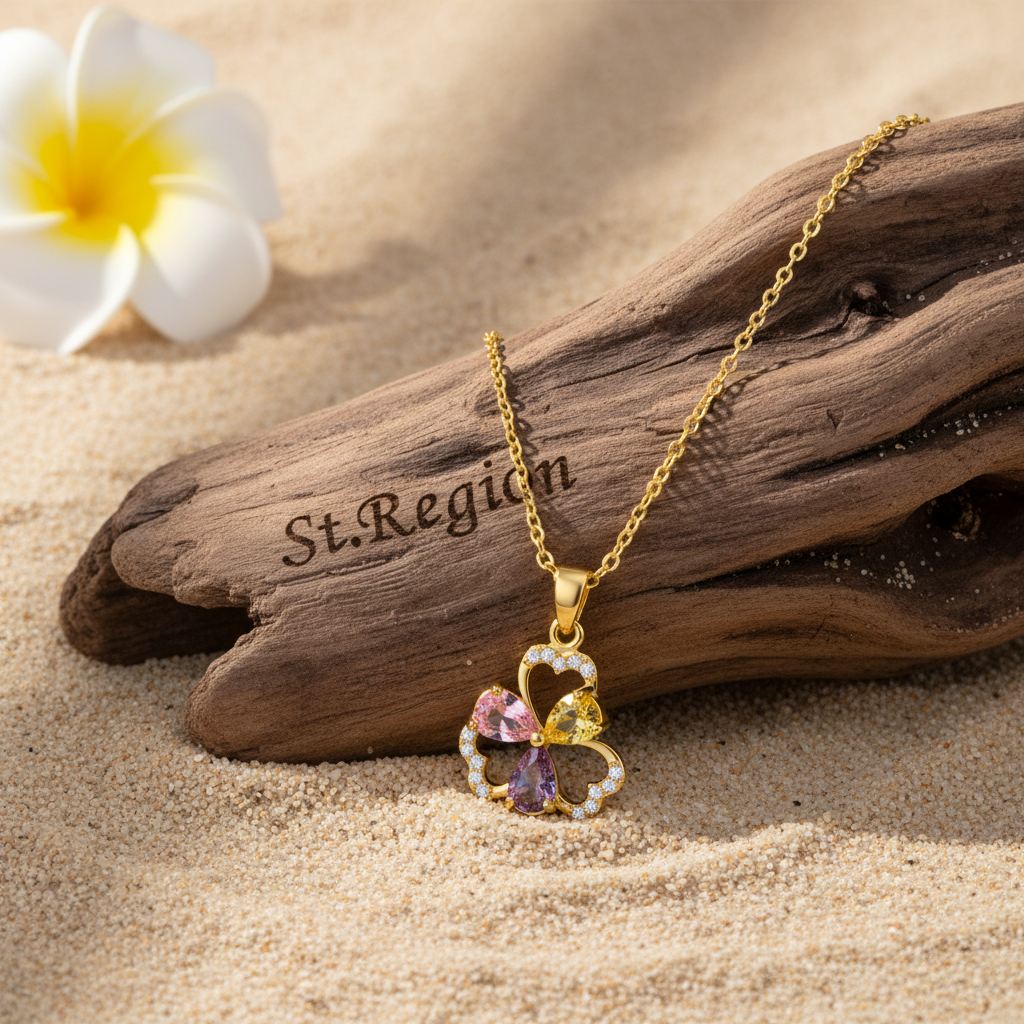 Pink & Yellow Crystal Cubic Zirconia Flower Pendant Necklace