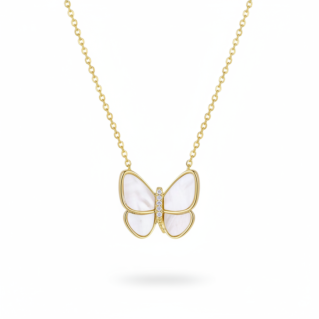 Shell & Goldtone Butterfly Pendant Necklace