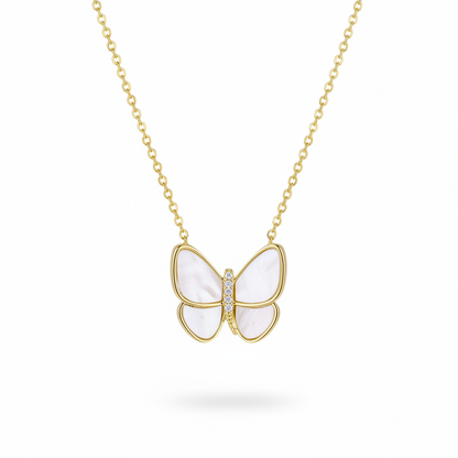 Shell & Goldtone Butterfly Pendant Necklace