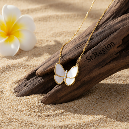 Shell & Goldtone Butterfly Pendant Necklace