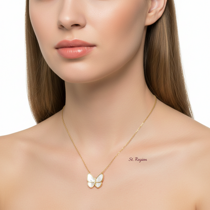 Shell & Goldtone Butterfly Pendant Necklace