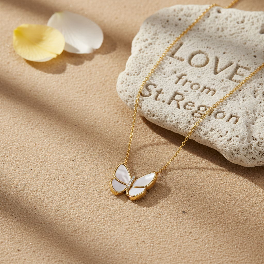 Shell & Goldtone Butterfly Pendant Necklace