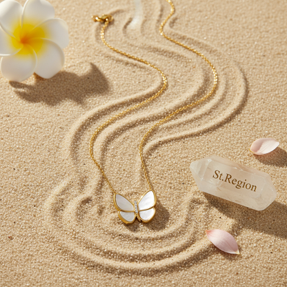 Shell & Goldtone Butterfly Pendant Necklace