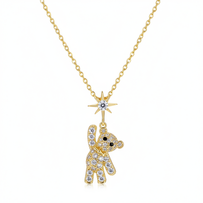 Cubic Zirconia & Goldtone Star Bear Pendant Necklace