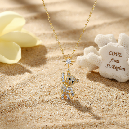 Cubic Zirconia & Goldtone Star Bear Pendant Necklace