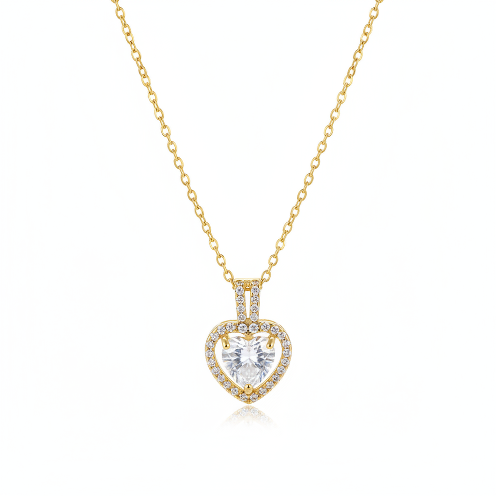 Clear Crystal & Cubic Zirconia Heart Pendant Necklace